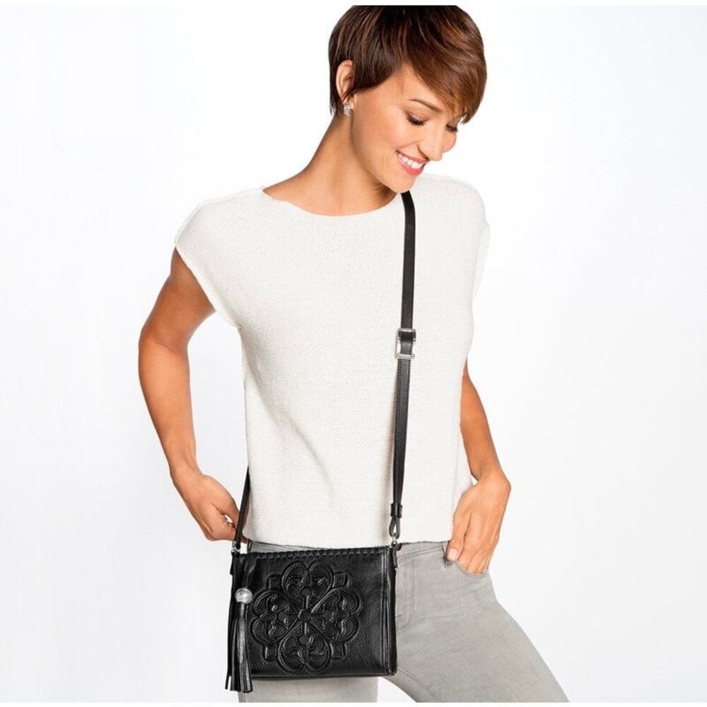 Brighton Black Ferrera City Organizer Leather Crossbody Medallion Bag